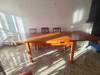 Mesa de comedor ampliable madera y tela