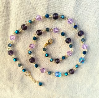 Collana cristalli viola e blu, lilla