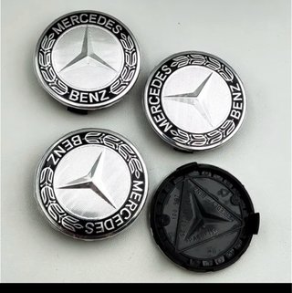 4 Tapabujes Mercedes Benz 75mm negro plata nuevos