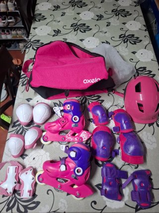 Kit Patinaje Niños Oxelo Rosa y Morado talla 26-28