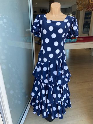 366 Vestido Flamenca Lunares Azul Talla 40