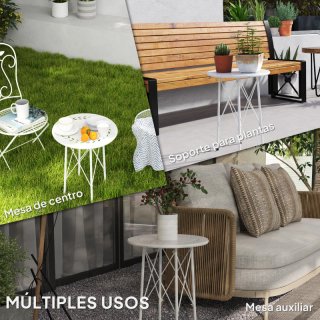 Mesa redonda jardín acero blanca