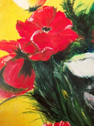 Cuadro Óleo Flores Rojas y Amarillas