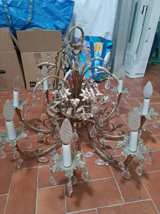 Lámpara de techo de bronce y cristal