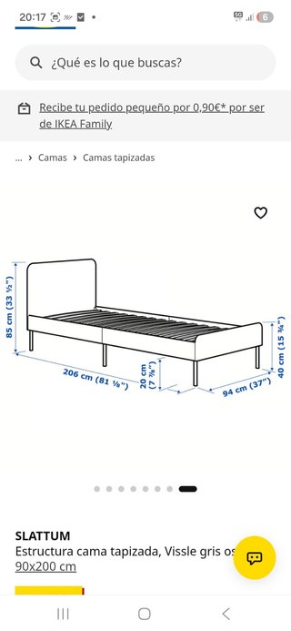 Estructura Cama Tapizada IKEA SLATTUM 90x200