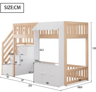 Cama alta infantil con escaleras y almacenaje