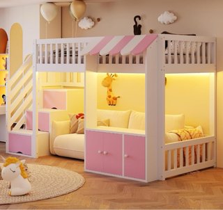 Cama alta infantil con escaleras y almacenaje