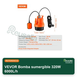 VEVOR Bomba sumergible 320W 6000L/h
