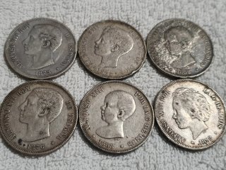 Lote 6 monedas 5 pesetas plata Alfonso XII