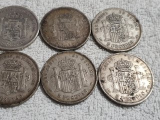 Lote 6 monedas 5 pesetas plata Alfonso XII