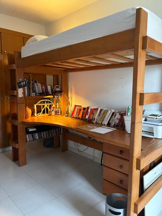 Cama alta madera con escritorio litera 100% madera