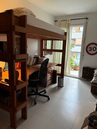 Cama alta madera con escritorio litera 100% madera