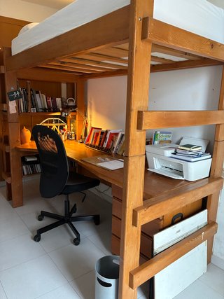 Cama alta madera con escritorio litera 100% madera