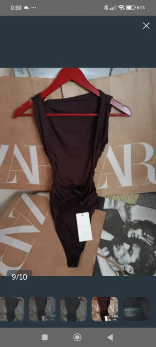 Body Zara marrón drapeado con detalle dorado