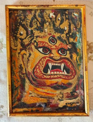 Óleo Deidad Oriental Bhairava/Mahakala. Firmado.