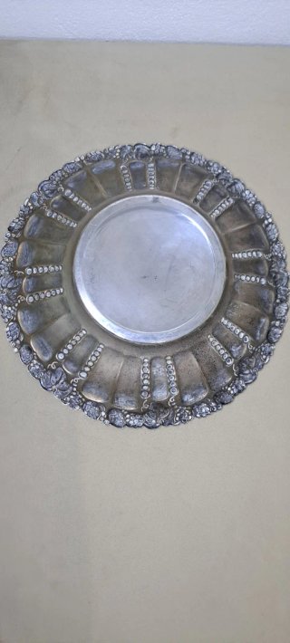 Centro de mesa o frutero metal plateado