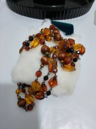Collana lunga vintage marrone e arancione
