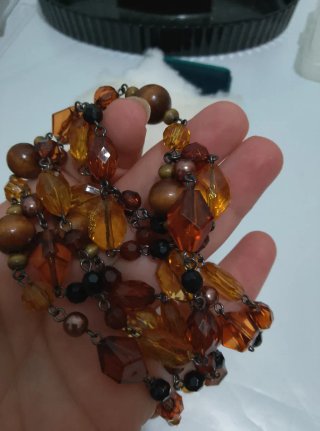 Collana lunga vintage marrone e arancione