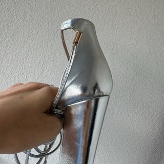 Scarpe con tacco argento, lacci alla schiava