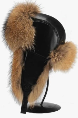 Gorro piel mapache negro y marrón hecho a mano