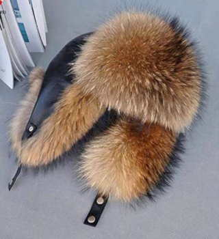 Gorro piel mapache negro y marrón hecho a mano