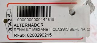 ALTERNADOR RENAULT MEGANE II CLASSIC BERLINA Confort Expression