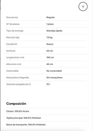 Cama Plegable Rápida 190x65cm