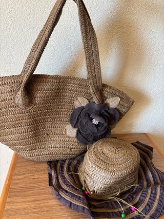 Conjunto bolso y sombrero rafia boho