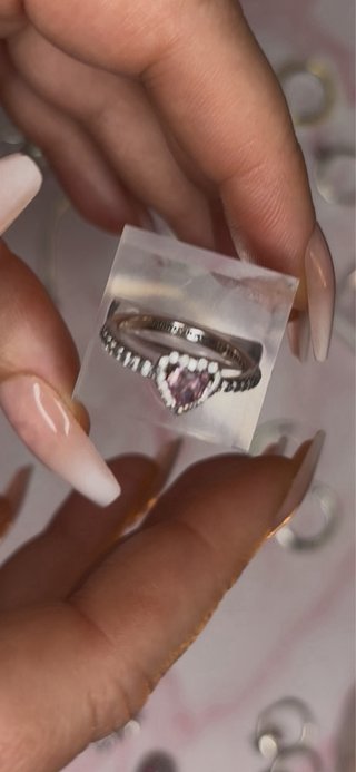Conjunto Pandora Corazón Rosa Plata