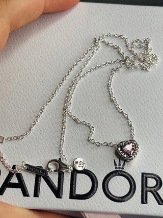 Conjunto Pandora Corazón Rosa Plata