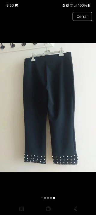 Pantalón negro Zara fiesta perlas L