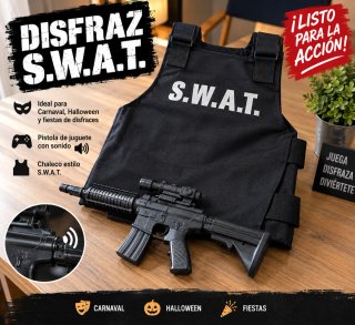 Costume SWAT con giubbotto + pistola con suono