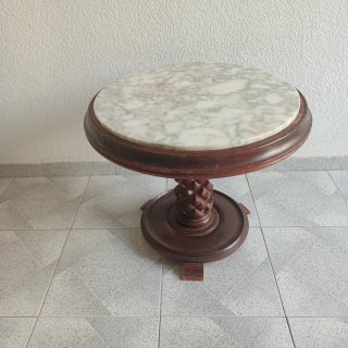 Mesa auxiliar mármol y madera antigua