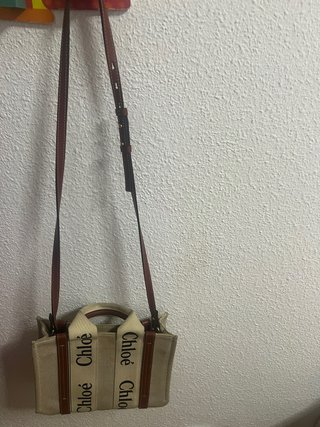 Chloé Woody Small bolso tote lona y piel, bandole