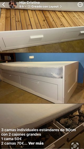 Cama nido individual 90cm con 2 cajones