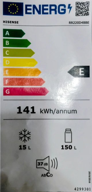 Frigorífico Hisense 165L Negro– 1 año de garantía