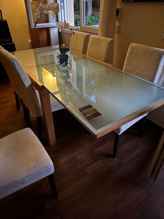 Mesa comedor extensible madera y cristal