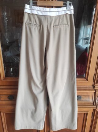 Pantalones anchos mujer beige