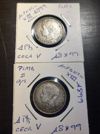Lote 2 Monedas Plata 1 Pts 1899 Alfonso XIII