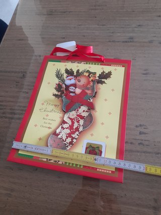 Sacchetto regalo Natale con Babbo Natale e renna