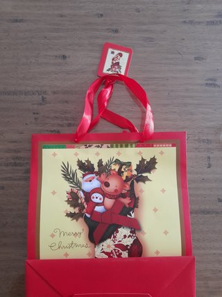 Sacchetto regalo Natale con Babbo Natale e renna