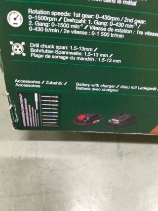 Taladro Parkside 20V con Batería y Cargador