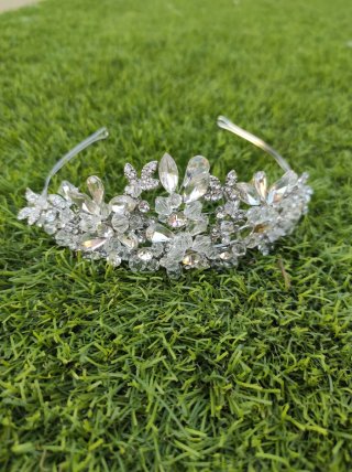 Diadema Novia Fiesta Cristales Strass Plata