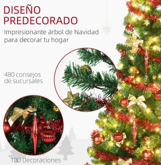 Árbol Navidad 180cm luces LED 100 Decoraciones