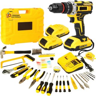 Taladro Atornillador 2 Baterías + Kit Herramientas