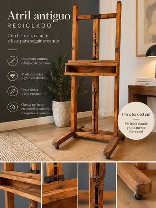 Atril antiguo madera maciza regulable