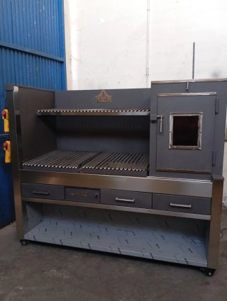 Parrilla industrial metal negra y dorada