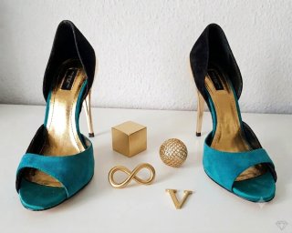 Zapatos Zara Tacón Oro y Turquesa