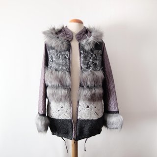 Abrigo chaquetón gris lana y pelo