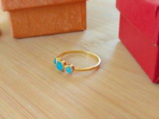 Anillo Plata 925 Baño Oro Calcedonia Turquesa